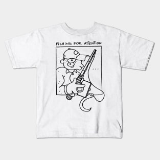 FISHING FOR ATTENTION - Black Linework Kids T-Shirt